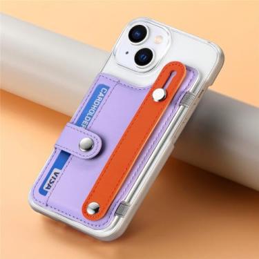 Imagem de Capa de telefone com pulseira de silicone transparente para iPhone 13 12 Mini 15 14 11 Pro XS Max XR X 7 8 Plus Capa de cartão de inserção, roxa, para iPhone 7Plus (8Plus)