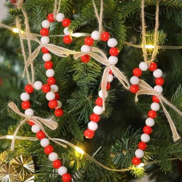 Imagem de Jetec 12 peças de enfeite de bengala doce de contas de madeira de fazenda para árvore de Natal, bengalas de doces de madeira rústica de 12 cm, decoração de Natal para decoração de casa, bandeja de