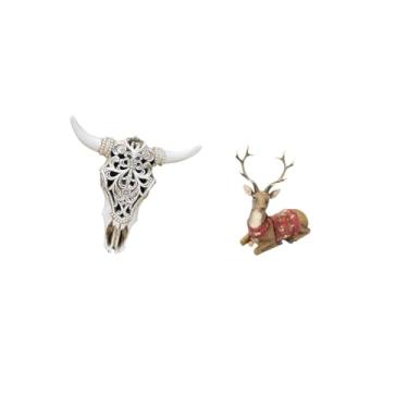 Imagem de Fenteer Cabeça de Touro Tribal para Pendurar Na Parede E Escultura de Rena E Alce, Ornamento de Mesa para Decoração de Escritório, Fazenda, Quarto E Sala de E