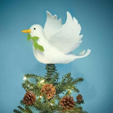 Imagem de Bits and Pieces Topo de árvore de Natal de pomba branca de 30,5 cm - Pomba da paz de feltro branco com ramo de oliveira, decoração de Natal
