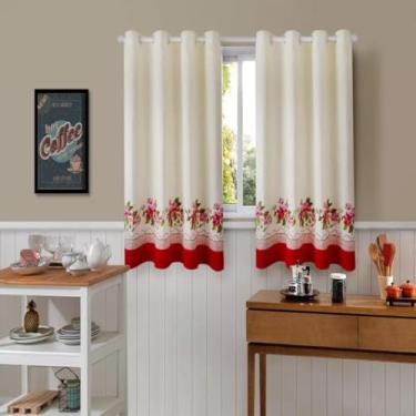 Imagem de Cortina Cozinha Oxford Linhão Premium Estampada (2,00 x 1,40, Floral Vermelho)