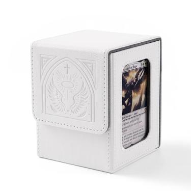 Imagem de Venssu MTG Deck Box with Commander Display, Angel Card Deck Case Fits 100 Double Sleeved Cards, TCG Card Storage Box with 2 Dividers and 1 Toploader (White and Grey)