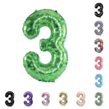 Imagem de Balão grande de hélio com número de hélio de 101 cm para festa de casamento 0-9 (pixel verde, 3)
