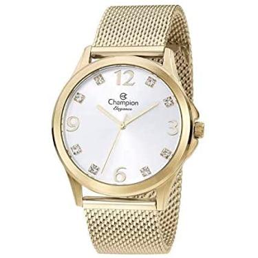Imagem de Relógio Feminino Champion Analógico Dourado Pulseira Mesh + Kit colar e brincos CN24093B