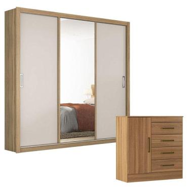 Imagem de Cômoda Montevidéu E Guarda Roupa Casal Residence Amêndola Off White - Demóbile