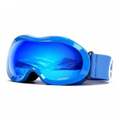 Imagem de VANRORA Óculos de esqui infantis, óculos de neve e snowboard para jovens - Antiembaçamento, 100% de proteção UV, capacete compatível com crianças pequenas (armação azul/revestimento azul Revo (VLT 15%