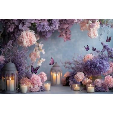 Imagem de YongFoto Elegante pano de fundo de parede de flores 2,4 x 1,8 m com borboleta floral, fundo fotográfico, chá de panela, casamento, menina, faixa de festa de aniversário, decoração de quarto, retrato