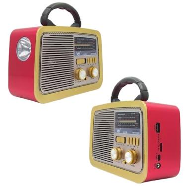Imagem de Rádio Retrô Portátil com Bluetooth, 5W, Alto-falante 3 Polegadas, AM/FM/SW, Lanterna LED, Bateria Recarregável 1200mAh, Entrada USB/SD, 21x16x10cm (Vermelho)