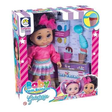Imagem de Brinquedo boneca baby morena vem brincar gelateria massinha Cotiplas 2