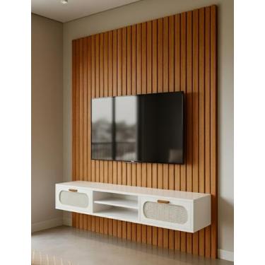 Imagem de Rack Com Painel Ripado Santorini Para Sala 1.80m Com 2 Gavetas Moderna