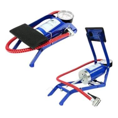 Imagem de Bomba de Ar para Pneu Bicicleta Moto Carro, Pedal, Alta Pressão, 100 psi, Azul, Plástico, Portátil, com Manômetro