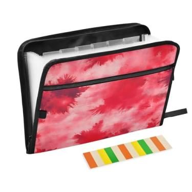 Imagem de CEBUGI Pasta expansível de 13 bolsos, impermeável, sanfonada, organizador de arquivos com etiquetas tamanho A4, organizador de documentos de papel para escola, material de escritório, vermelho