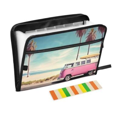 Imagem de Wassud Acordeão de surf de praia organizador de arquivos carta a4 pastas de arquivo de papel organizador de documentos fólio com etiquetas pasta de arquivo expansível 13 bolsos