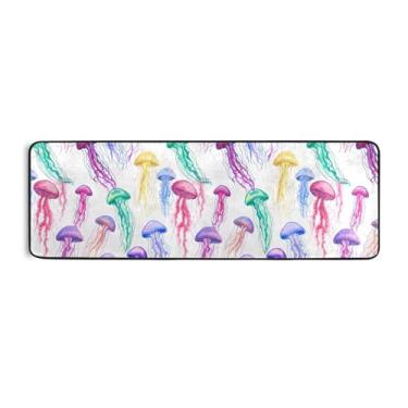 Imagem de Burbuja Tapete de corredor colorido medusas 61 x 183 cm, tapete lavável antiderrapante com suporte de borracha, tapete para sala de estar, corredor, decoração de casa