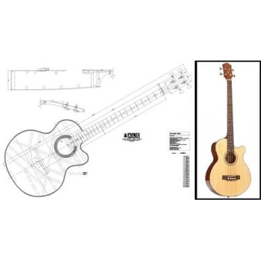 Imagem de Plano de baixo acústico Australian Luthier Supplies - Tamanho completo, 6 cordas, parte superior e traseira de tílio, tamanho A0 (841 mm x 1189 mm), escala completa, totalmente dimensionado, desenhado