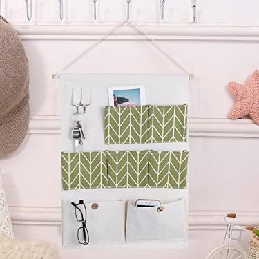 Imagem de 7 Bolsos de Armazenamento Parede em Algodão e Linho com Madeira Dois Gancho Organizador para Casa Quarto Sala Estar Escritório Bolsa Porta Economizar