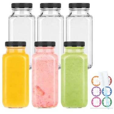 Imagem de GUANENA Pacote com 6 garrafas de vidro, garrafas de água quadradas vintage de 250 ml com tampas, garrafas de suco, recipientes de bebidas para leite, kombucha, smoothies