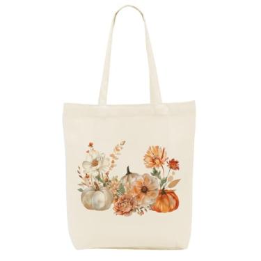 Imagem de SAPEYKR Sacola de lona outono abóbora flores laranja para mulheres meninas irmã reutilizável sacola de mercearia presente para Halloween, Flor de abóbora 125, 13.8*16inches