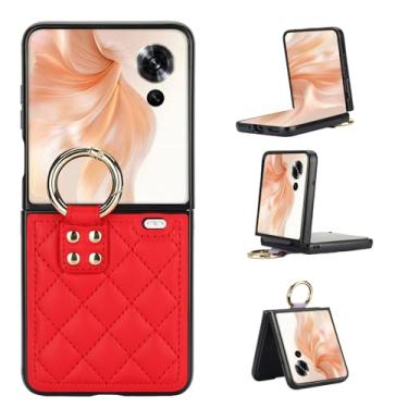 Imagem de Capa flip para Honor Magic V, capa traseira ultrafina e leve com anel de metal, capa de couro fina à prova de choque, design elegante de ponto de diamante (vermelho)