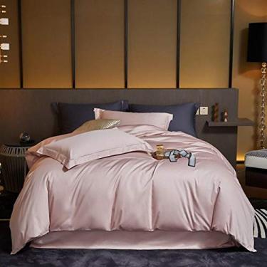 Imagem de Jogo de lençol de cama de capa de edredom de cor sólida 1000Tc trama de cetim macio e sedoso 11 tamanho solteiro 5 peças (cor: 1 tamanho queen 4 peças)