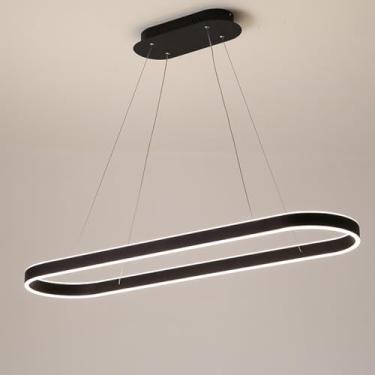 Imagem de Lustre LED oval regulável, moderno, para mesa de jantar, escritório, com altura ajustável e controle remoto, ideal para sala de jantar, cozinha e sala de estar (preto, ≤80cm).