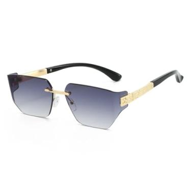 Imagem de HCHES Óculos de Sol Femininos de Luxo Sem Armação com Lentes Degradê, Estilo Retrô, Armação de Metal, Casuais, Proteção UV400 (Cinza Dourado)