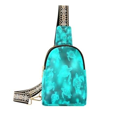 Imagem de CEBUGI Bolsa tiracolo feminina pequena tipo pochete de couro com tartarugas marinhas para trilhas, viagens ao ar livre