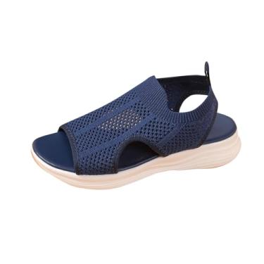 Imagem de Sandálias femininas casuais de malha para o verão, design sem cadarço respirável e confortável, Azul-royal escuro, 38