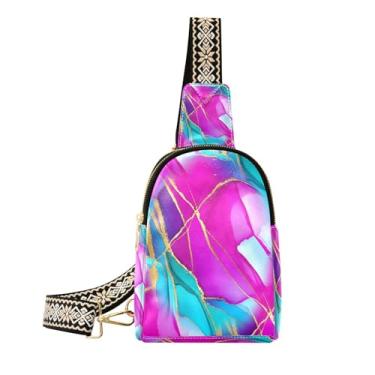 Imagem de CEBUGI Bolsa tiracolo feminina com textura de mármore, pochete de couro, para caminhadas, viagens ao ar livre