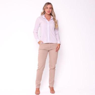 Imagem de Blusa Social Feminina Tecido de Poplin Manga Longa- Branca - Blink Uni