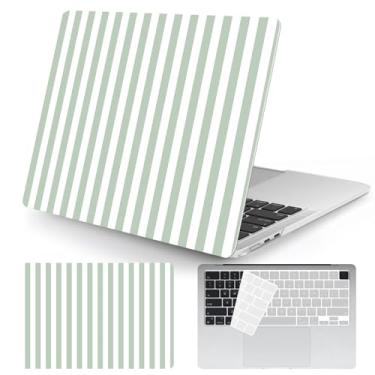 Imagem de Seorsok Compatível com a nova capa MacBook Air de 13,5 polegadas M4 M3 M2 2025 2024-2022 versão A3240 A2681 A3113 Touch ID, linda capa rígida de plástico listrado com capa de teclado, listras verdes e