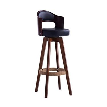 Imagem de Balcão de cozinha cadeira de couro PU banco giratório de madeira luxuoso e elegante cadeira caixa cadeira de bar com encosto cadeiras de bar (preto)