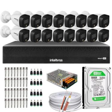 Imagem de Kit 16 Cameras 1220 Full Color Dvr Mhdx 16 Ch Intelbras Color Noite  C/HD 500GB