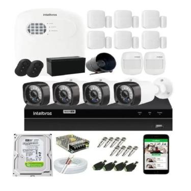 Imagem de Kit Alarme Residencial S/ Fio E  4 cameras Full Hd E Dvr intelbras 4 canais