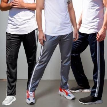 Imagem de Kit 3 Calças Masculina Esporte Treino Tecido Helanca Flanelada com  Bolso Traseiro-Masculino