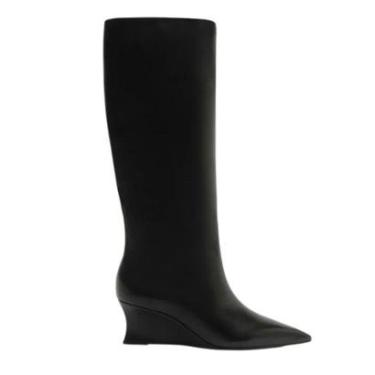 Imagem de Bota Couro Cano Alto Salto Baixo Anabela Lançamento Arezzo-Feminino