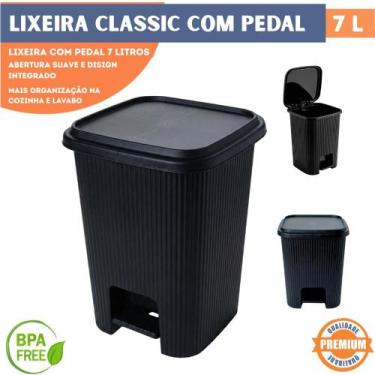 Imagem de Lixeira com Pedal Classic 7L Plasútil Preta Banheiro Cozinha Compacta 