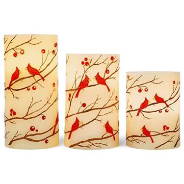 Imagem de Pilares de cera sem chama com glitter e cardinais com temporizador de 3 peças