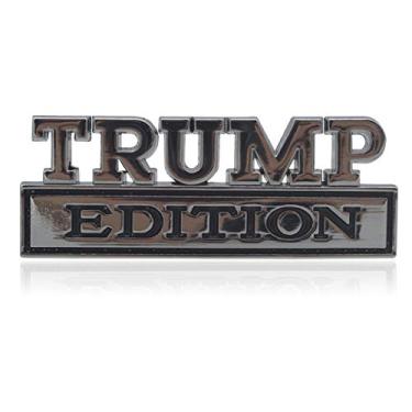 Imagem de GeeGeeTop Emblema de substituição universal Trump Edition para carro, caminhão, SUV, compatível com Ford F150, Jeep Dodger, emblema, porta-malas, porta-malas, grade frontal (prata + preto)