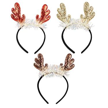 Imagem de Tiara de chifres de rena de Natal para mulheres, acessórios de cabelo de chifre de Halloween, faixas de elfo, lembrancinhas de festa para crianças de 8 a 12 anos, artigos de festa de aniversário para cães, decorações de festa com tema de circo, 3 peças