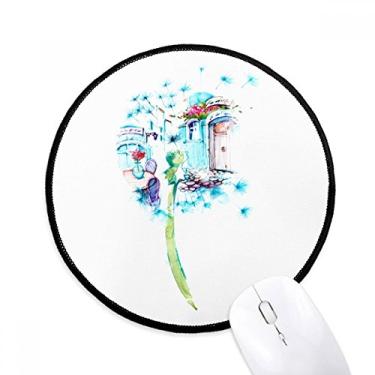Imagem de Mouse pad de mesa de dente-de-leão com pintura em aquarela, tapete redondo para escritório para computador