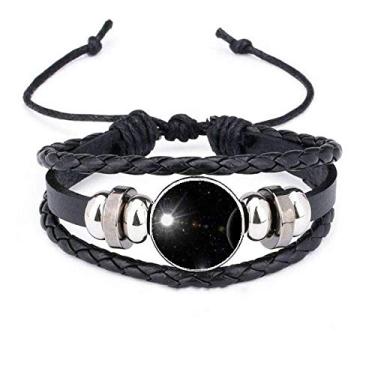 Imagem de DIYthinker Pulseira branca de céu escuro com corda trançada de couro trançado
