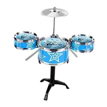 Imagem de Fancyes Brinquedo de bateria infantil mini conjunto de bateria, conjunto de instrumentos de iluminação musical, simulação de brinquedo musical para, Azul