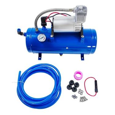 Imagem de Compressor de ar DC 12V 150PSI com tanque de 6 litros 1,6 galão | Adequado para buzinas de trem pneus de motorhome | Compressor de ar inflável com kit de buzina de ar de trem de tanque de 6L