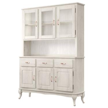 Imagem de Balcão com Arca Oratório em Madeira Maciça 3 Mais 3 Portas Branco Envelhecido