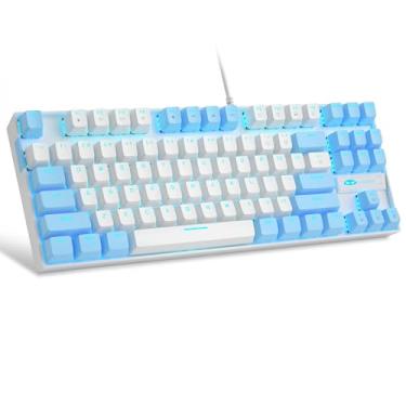 Imagem de MageGee teclado mecânico 75% para jogos, interruptor vermelho, retroiluminação LED azul, 87 teclas compactas, TKL teclados de computador com fio para Windows, Laptop, PC Gamer - Branco/Azul