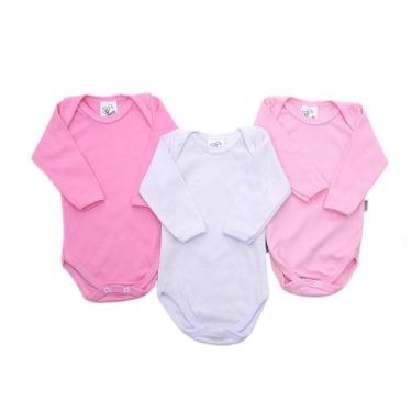 Imagem de Body Roupa Infantil De Bebê Canelado Manga Longa Kit 3 Peças - Rizzico