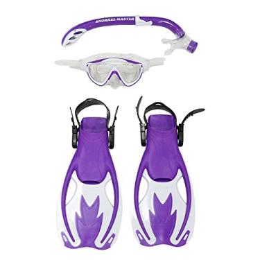 Imagem de Snorkel Master - Conjunto de Snorkel para Crianças, Máscara e Nadadeiras, Roxo/Branco, GG