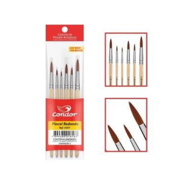 Imagem de Kit de Pincel Redondo Condor 5501 - 6 Pincéis para Pintura Artistica
