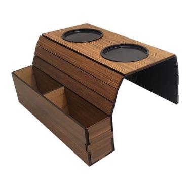 Imagem de Esteira para Braço de Sofá com Porta Copos e Controle Marrom Rustico M